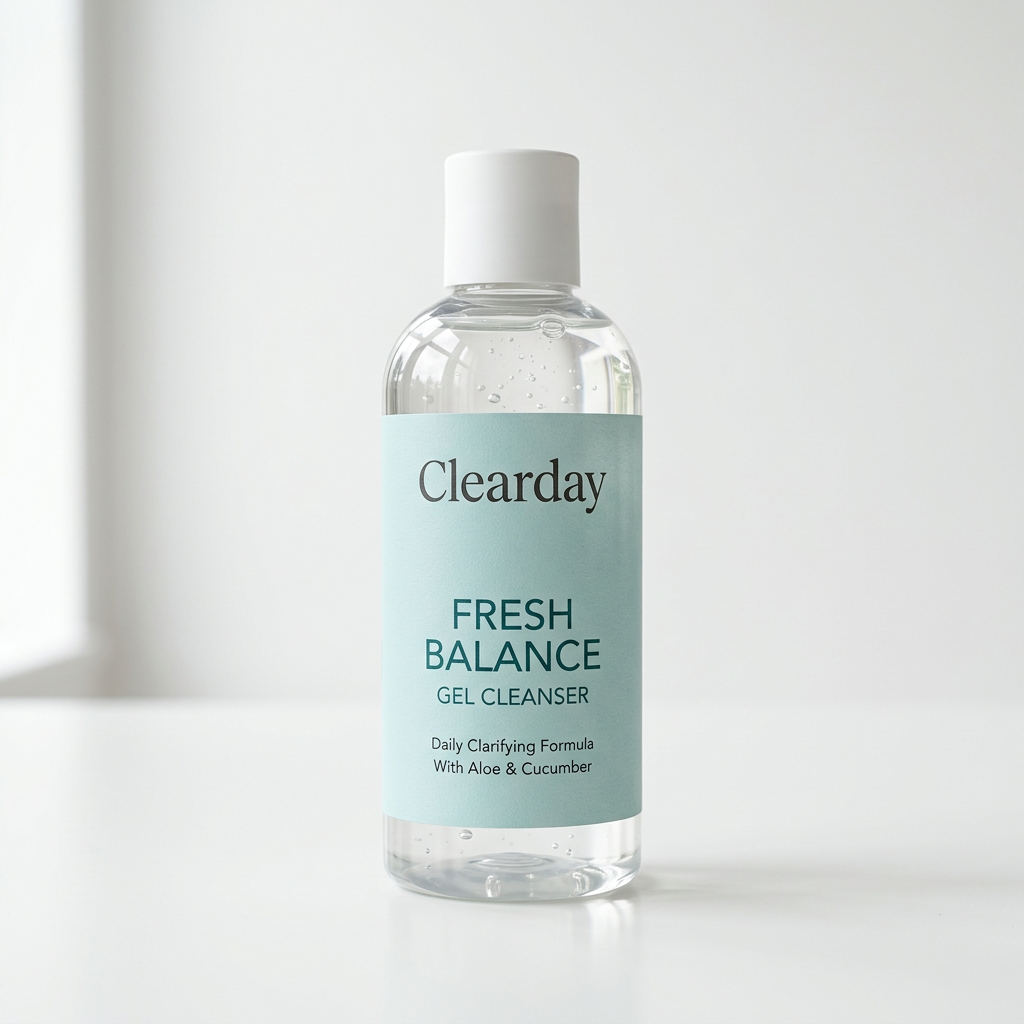 Clearday Fresh Balance Gel Cleanser cosmetic packaging on a white studio background