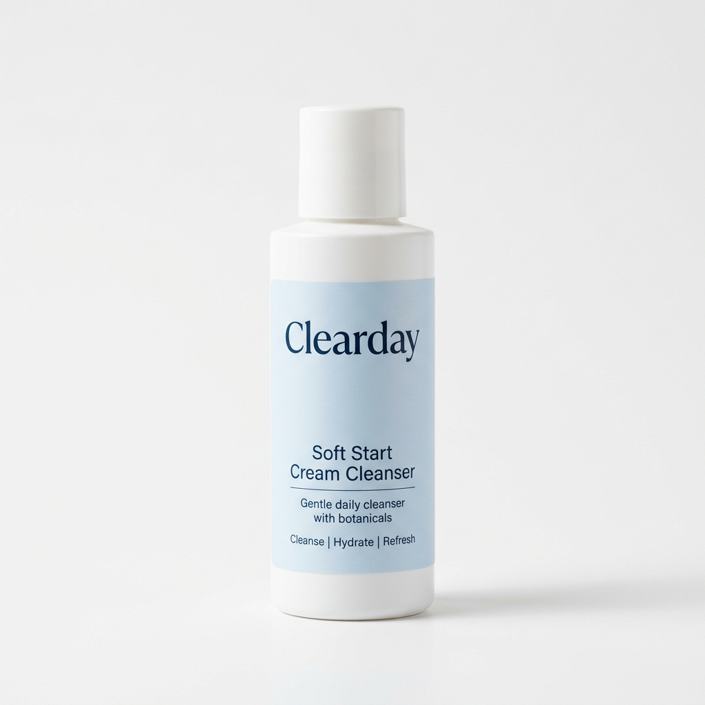 Clearday Soft Start Cream Cleanser cosmetic packaging on a white studio background