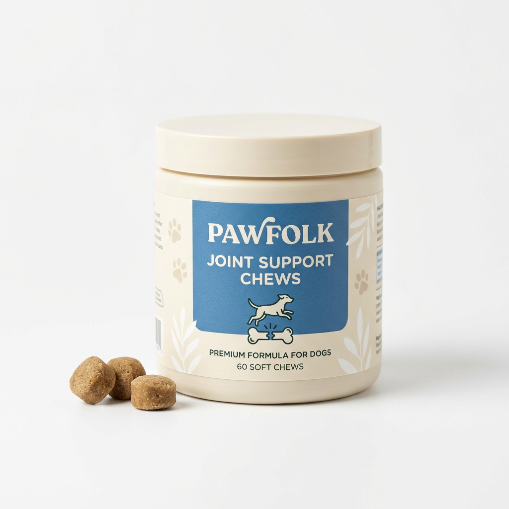Pawfolk Joint Support Chews product and packaging on a white studio background