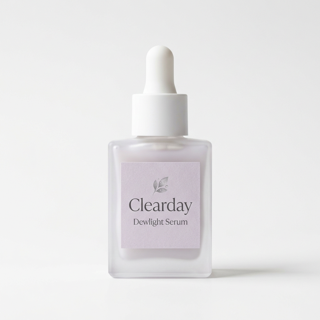Clearday Dewlight Serum cosmetic packaging on a white studio background