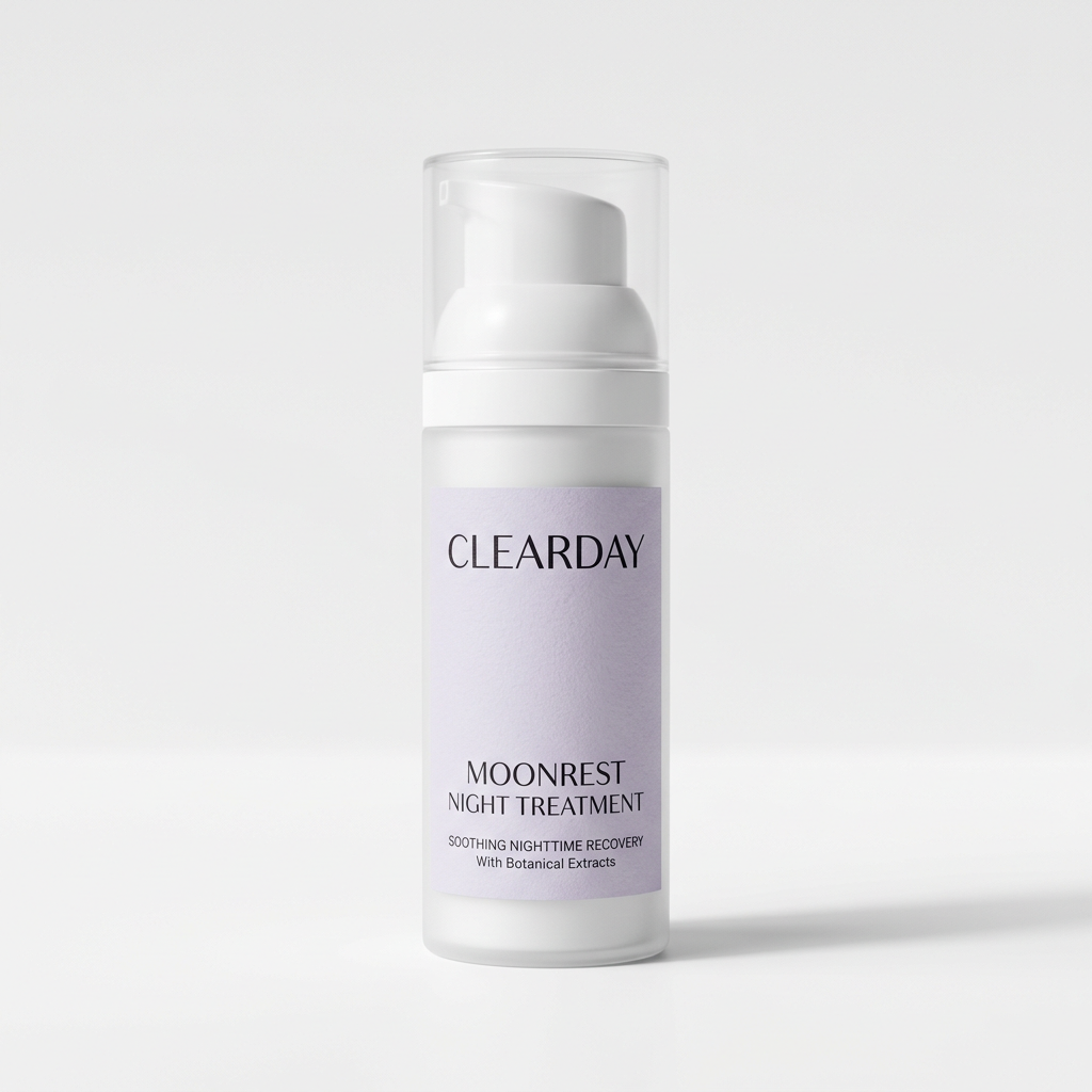 Clearday Moonrest Night Treatment cosmetic packaging on a white studio background