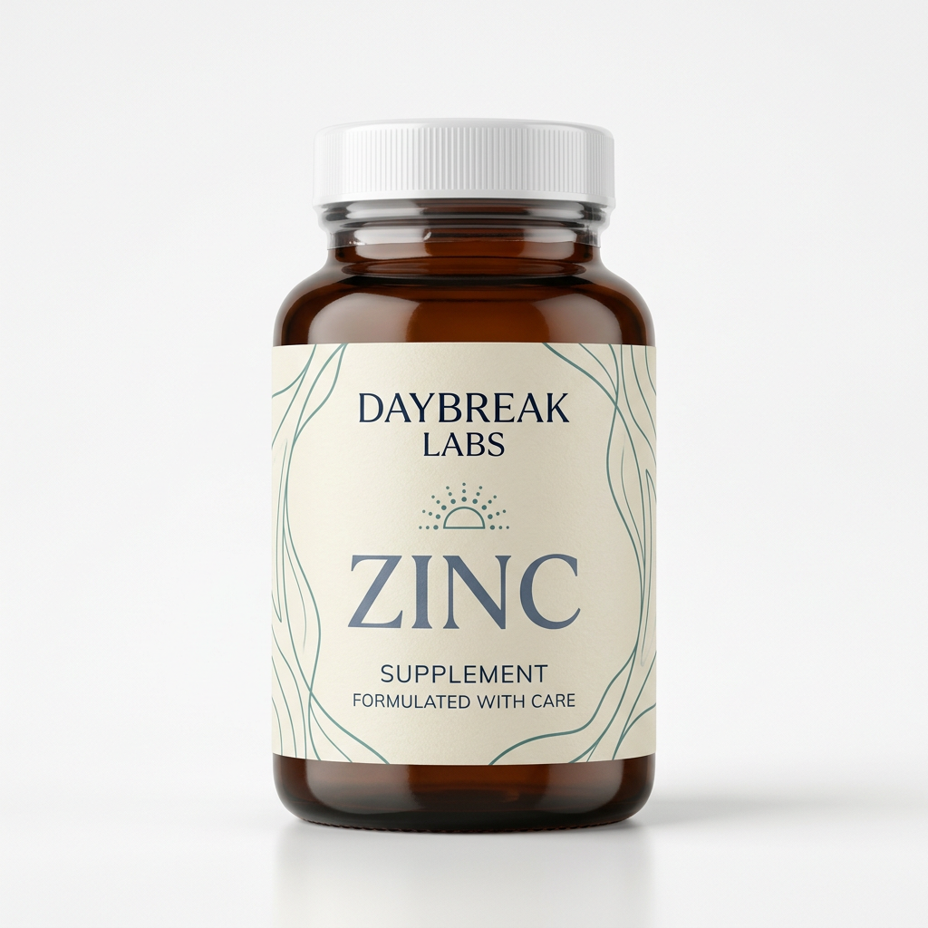 Daybreak Labs Zinc Capsules amber bottle on a white studio background