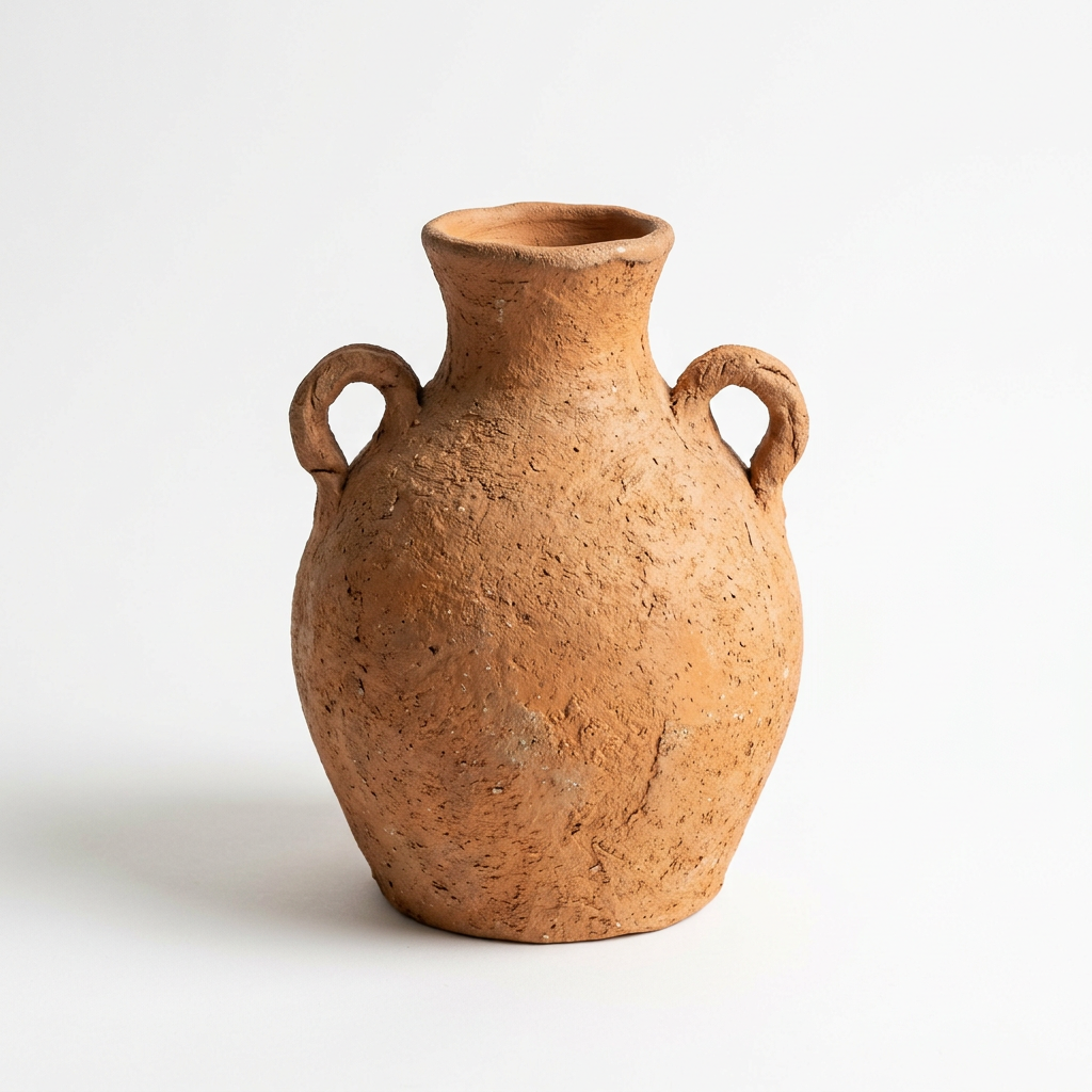 Hearthwell Nomad textured terracotta vase with two loop handles on white