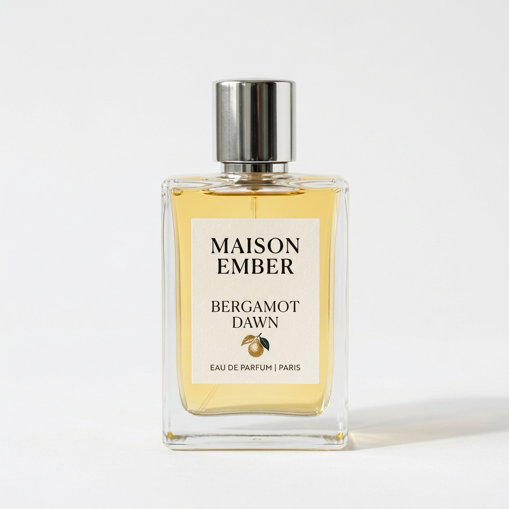 Maison Ember Bergamot Dawn perfume bottle on a white studio background