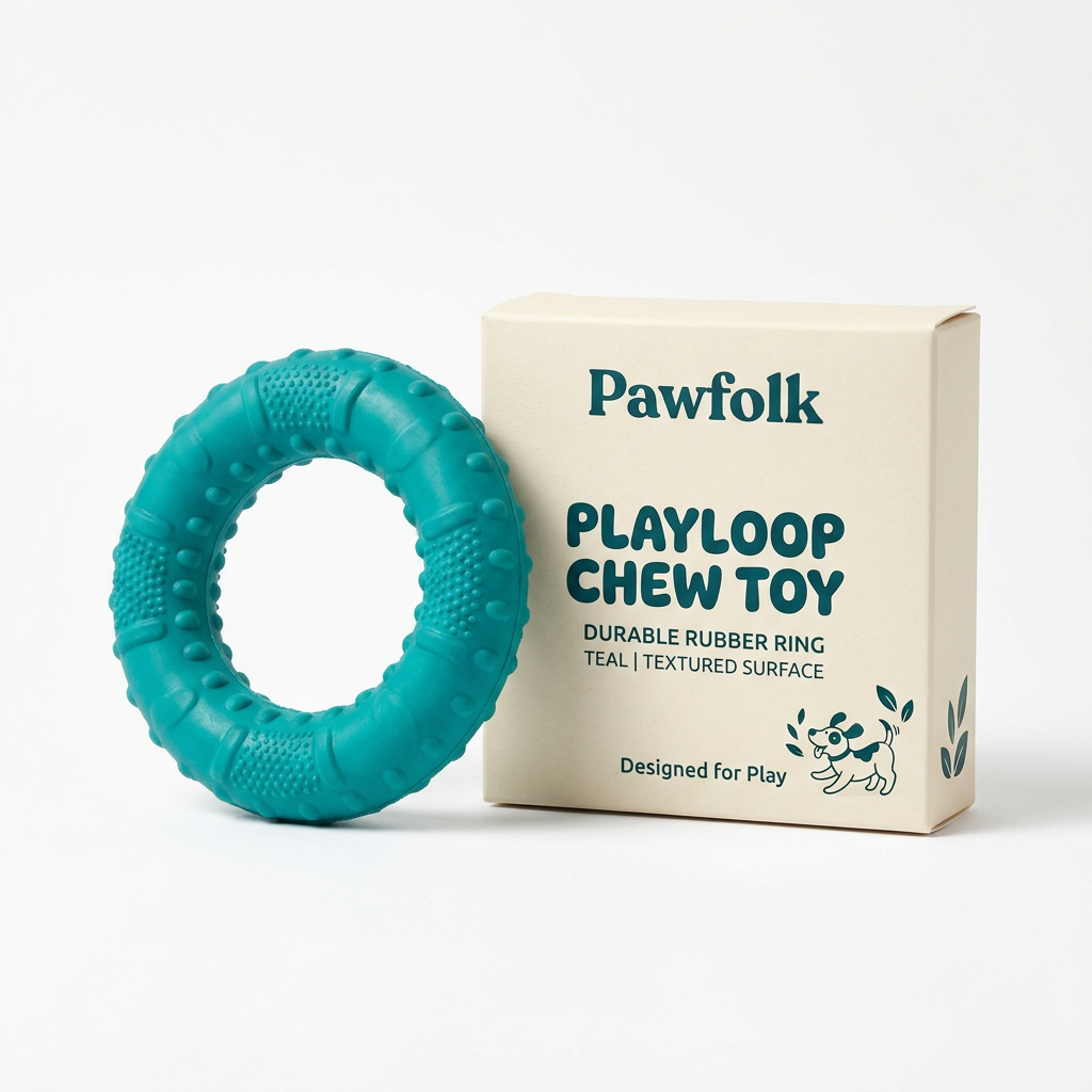 Pawfolk Playloop Chew Toy product and packaging on a white studio background