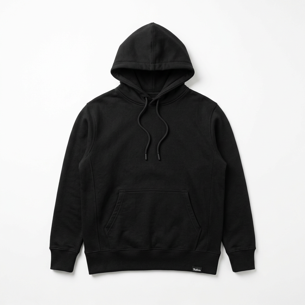 Black Trailwise Block pullover hoodie with kangaroo pocket on a white background
