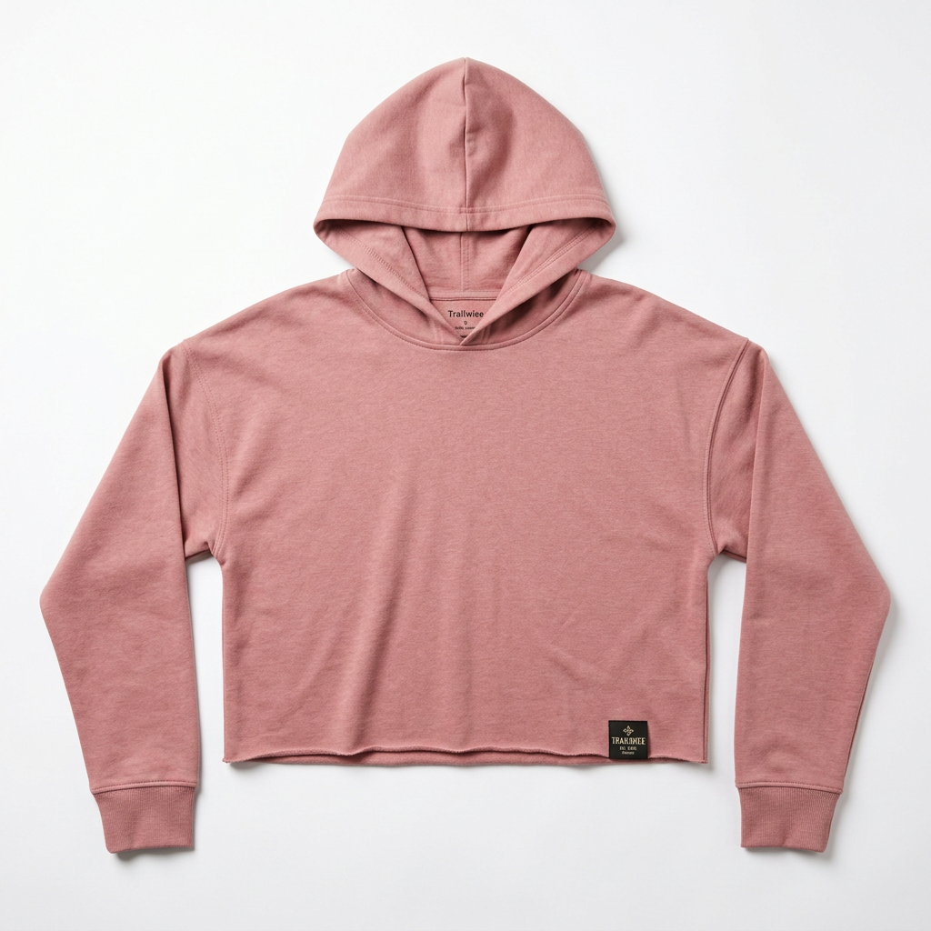 Dusty rose Trailwise Skyline cropped pullover hoodie on a white background