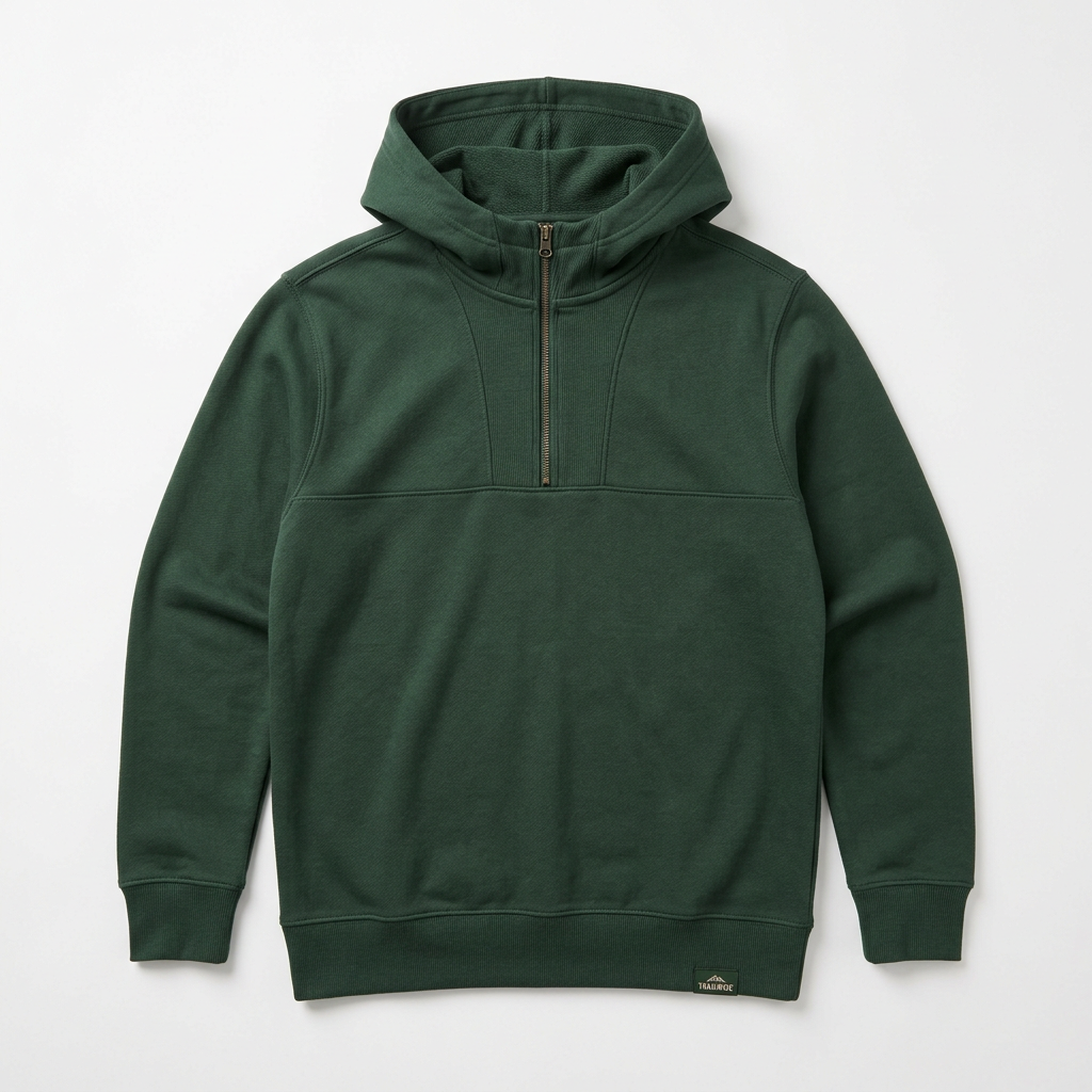 Forest green Trailwise Switch hoodie with short front zipper on a white background